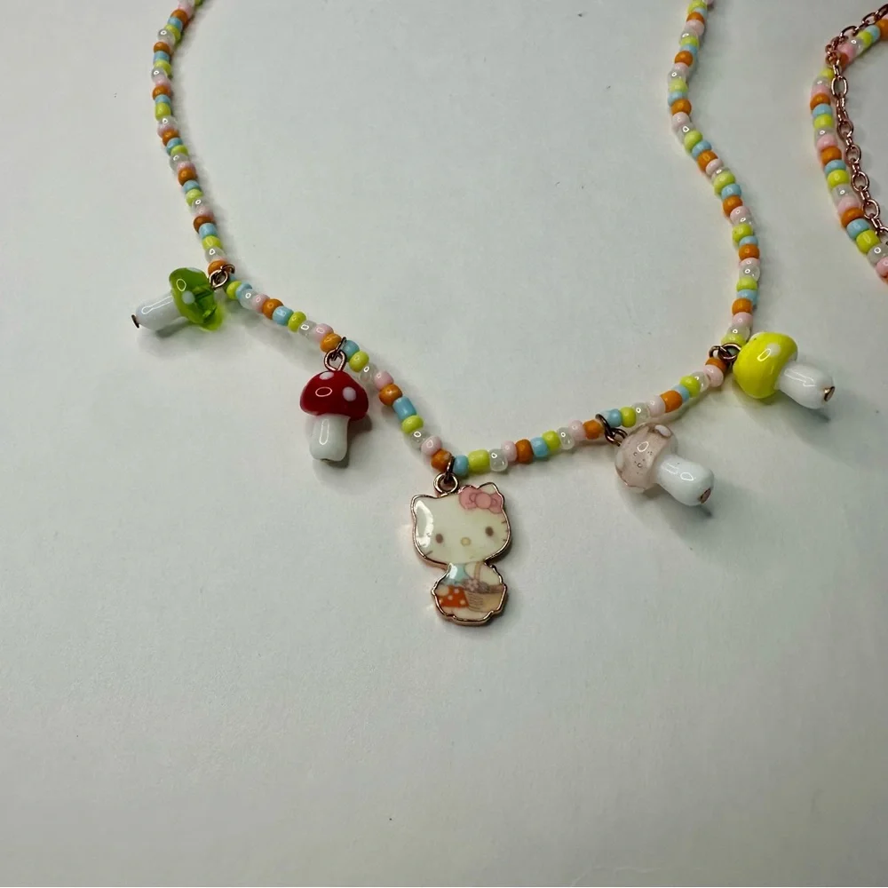 Hello Kitty Matching Multicolor Bead & Charm Necklace and Bracelet Set